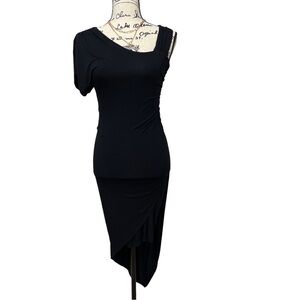 Bebe LBD One Shoulder Sexy Bodycon Asymmetrical Dress Size XS in Black